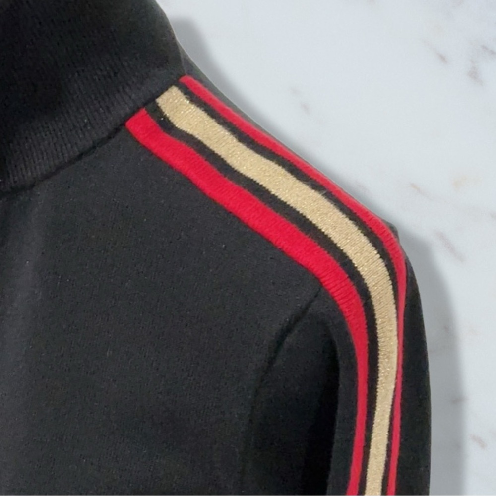 NWT LAUREN ACTIVE RALPH LAUREN Black Knit Golf Top Red Gold Metallic Accents Lg - Picture 9 of 13
